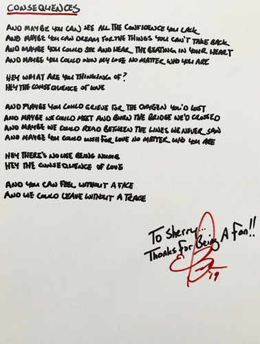 Signed Handwritten Lyric Sheet